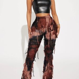 Brown and Black Women's Patchwork Pants